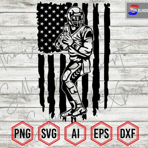 Patriotic Distressed Flag svg, American Football svg, Football Player svg - Cricut, CNC, Laser, Vinyl Cutter, Decal Sticker, T-Shirt File.