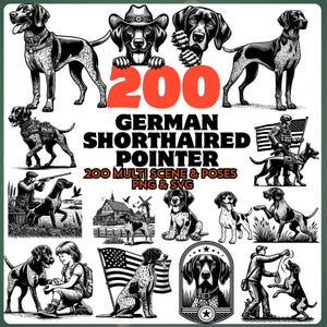 German Shorthaired Pointer Silhouette Bundle | Hunting Dog Clipart SVG PNG | Multiple Poses | Dog Outline Bundle - Digital Download