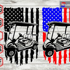 愛国的な米国旗のゴルフ カート svg、ゴルフ輸送 svg、ゴールド svg - クリップアート、シルエット、クリカット、CNC、レーザー、デカール ステッカー、T シャツ ファイル。