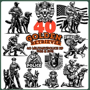 Swat, Militär und Polizei K9 Golden Retriever Silhouette Clipart | K9 Einheit Hund Clipart | Golden Retriever Umriss - digitaler Download
