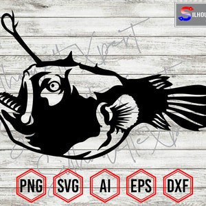Sideview Anglerfish Silhouette #3, Anglerfish svg, Aquarium Fish svg - Clipart, Cricut, CNC, Vinyl Cutter, Decal Sticker, T-Shirt File.