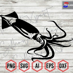 Squid Silhouette #1, Squid svg, Squid artwork, Squid Vector - Clipart, Cricut, CNC, Vinyl Cutter, Decal Sticker, T-Shirt File.