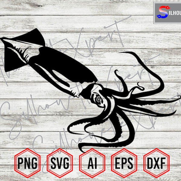 Squid Silhouette #1, Squid svg, Squid artwork, Squid Vector - Clipart, Cricut, CNC, Vinyl Cutter, Decal Sticker, T-Shirt File.