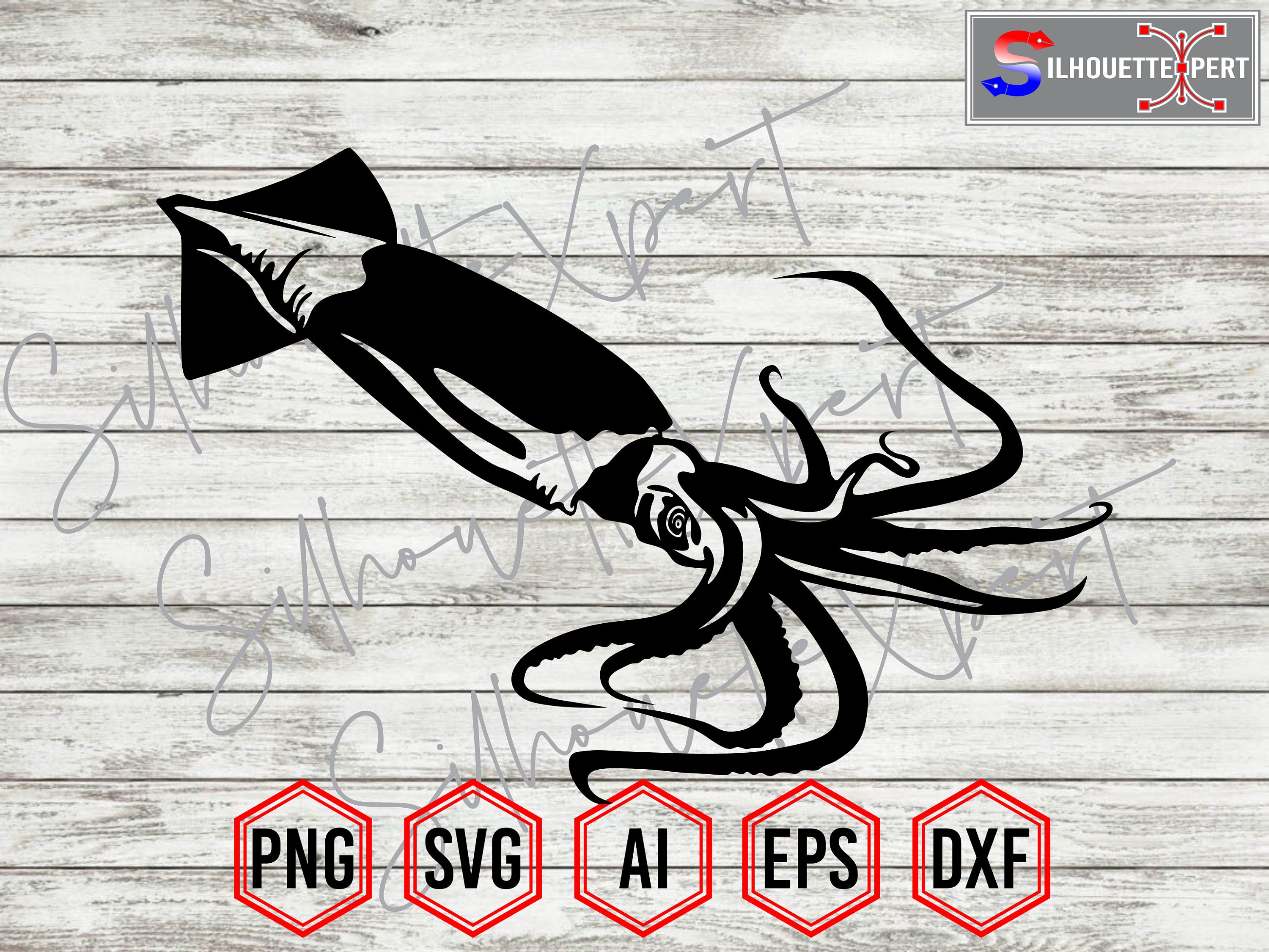 Squid Silhouette #1, Squid svg, Squid artwork, Squid Vector - Clipart, Cricut, CNC, Vinyl Cutter, Decal Sticker, T-Shirt File.