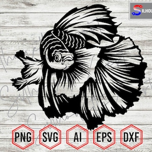 Betta fish Silhouette, Siamese Fighting Fish svg, Aquarium Fish svg, Koi Fish svg - Clipart, Cricut, CNC, Decal Sticker, T-Shirt File.
