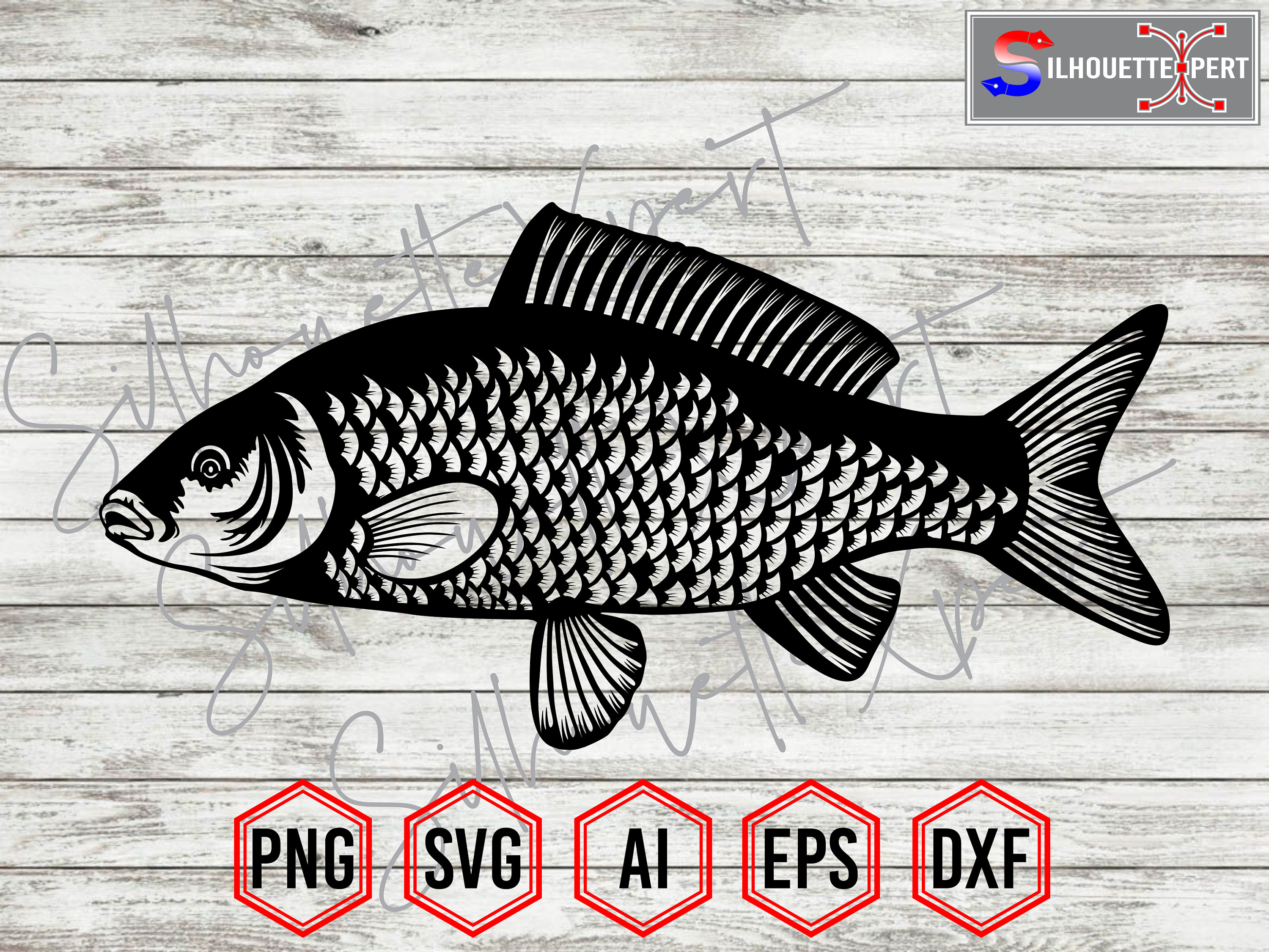 Detailed Fish Line Art Clipart Black and White PNG, SVG
