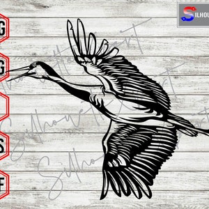 Sandhill Crane svg, Flying Sandhill Crane svg, Animal svg, Bird svg - Clipart, Silhouette, Cricut, CNC, Laser, Decal Sticker, T-Shirt File.