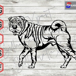 Shar Pei svg, Shar Pei Linie Kunst, Tier svg, Hund svg - Cricut, CNC, Laser, Schneideplotter, Aufkleber Aufkleber, T-Shirt-Datei.