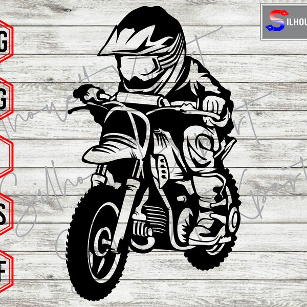 Motocross Kid Silhouette,  Dirt Biker Kid svg, Dirt Bike svg, Mud Life svg - Cricut, CNC, Laser, Vinyl Cutter, Decal Sticker, T-Shirt File.