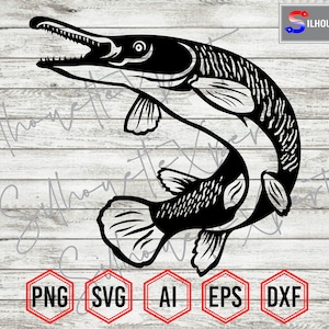 Alligator Gar Fish Silhouette, Gar Fish svg - Vector, Cricut, CNC, Laser, Vinyl Cutter, Decal Sticker, T-Shirt File.