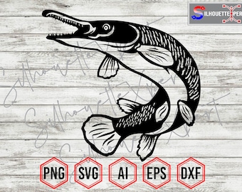 Alligator Gar Fish Silhouette, Gar Fish svg - Vector, Cricut, CNC, Laser, Vinyl Cutter, Decal Sticker, T-Shirt File.