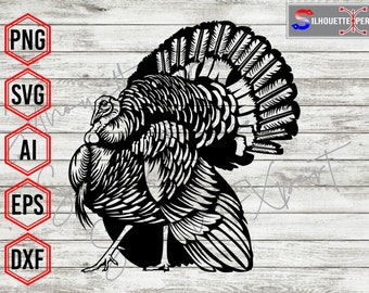 Turkey Silhouette #1, Thanks Giving svg, Thanksgiving, Turkey svg - Vector, Clipart, Cricut, CNC, Vinyl Cutter, Decal Sticker, T-Shirt File.