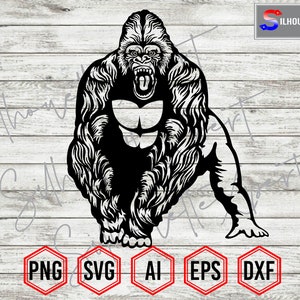 Angry Standing Gorilla svg, Gorilla Silhouette #3, Apes svg - Vector, Cameo, Cricut, CNC, Laser, Vinyl Cutter, Decal Sticker, T-Shirt File.