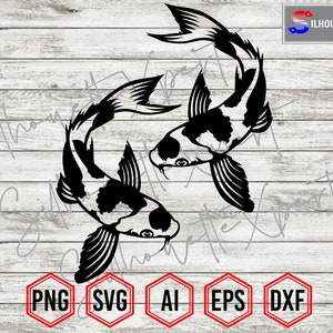 Koi Fisch svg, KarpfenFisch svg, Aquarium Fisch svg, Yin Yang svg - Clipart, Silhouette, Cricut, CNC, Laser, Decal Sticker, T-Shirt Datei.