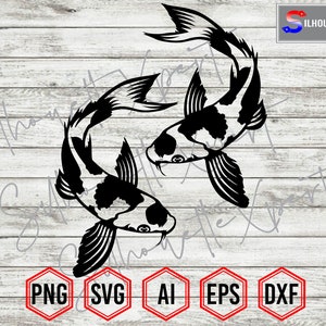 Koi Fish svg, Carp Fish svg, Aquarium Fish svg, Yin Yang svg - Clipart, Silhouette, Cricut, CNC, Laser, Decal Sticker, T-Shirt File.