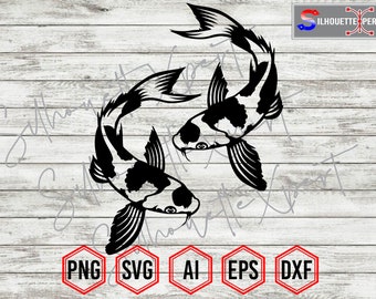 Koi Fish svg, Carp Fish svg, Aquarium Fish svg, Yin Yang svg - Clipart, Silhouette, Cricut, CNC, Laser, Decal Sticker, T-Shirt File.