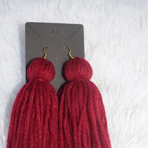 Colorful Tassel Earrings, Yarn Tassel Earrings, Statement earrings, Big Tassel Earrings, Boho Earrings, Gifts for Her, Hypoallergenic