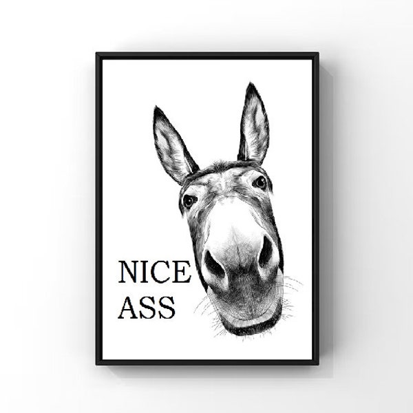 Nice ass, donkey in bathroom, Bathroom decor, Bathroom accessories, print, A5, funny bathroom print, bathroom art, wall art prints Nice arse