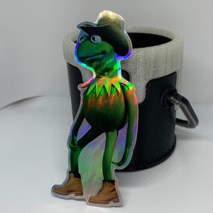 Cowboy Kermit Holographic | High Quality Vinyl Meme Sticker Decal for Stanley Cup Tumbler, Laptop, Water Bottle, Phone Case, School, Office