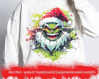 Cara de Papá Noel Grinch PNG: Diseño de sublimación de ropa urbana (descarga digital)