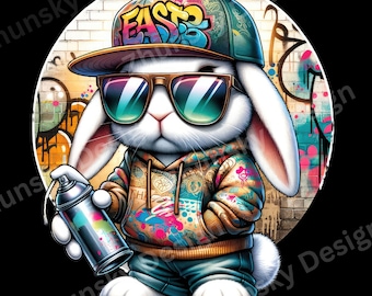 Koszulka z graffiti hip-hopowym króliczkiem: miejska sztuka uliczna (do pobrania cyfrowego)