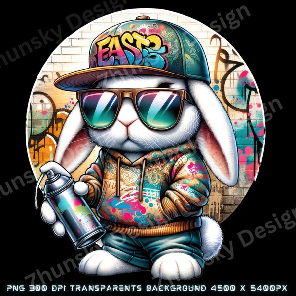Graffiti Hip-Hop Bunny Shirt - Cool Rabbit with Spray Paint, Urban Street Art Tee,Digital Download, commercial use, sublimation Design
