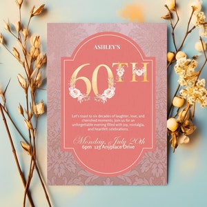 Editable 60th Birthday Invitation: Digital Template on Canva, Customizable Party Invite, Printable Milestone Celebration