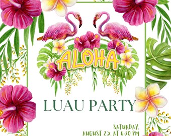 Tropical Luau Birthday Invitation: Customizable Hawaiian Party (Canva Template)