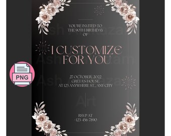 Floral 90th Birthday Invitation: Elegant Pink Design (Digital File)
