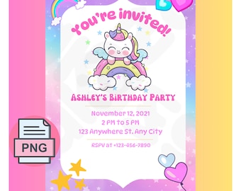 Unicorn Birthday Invitation. Unicorn Birthday Party. Unicorn Party. Magical Invitation. Rainbow Invitation - I customize for you!