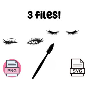Lashes SVG and PNG Bundle - Set of 3 Chic Eyelash Images for DIY Crafts, Cricut, and Silhouette Projects - Glamorous Clipart