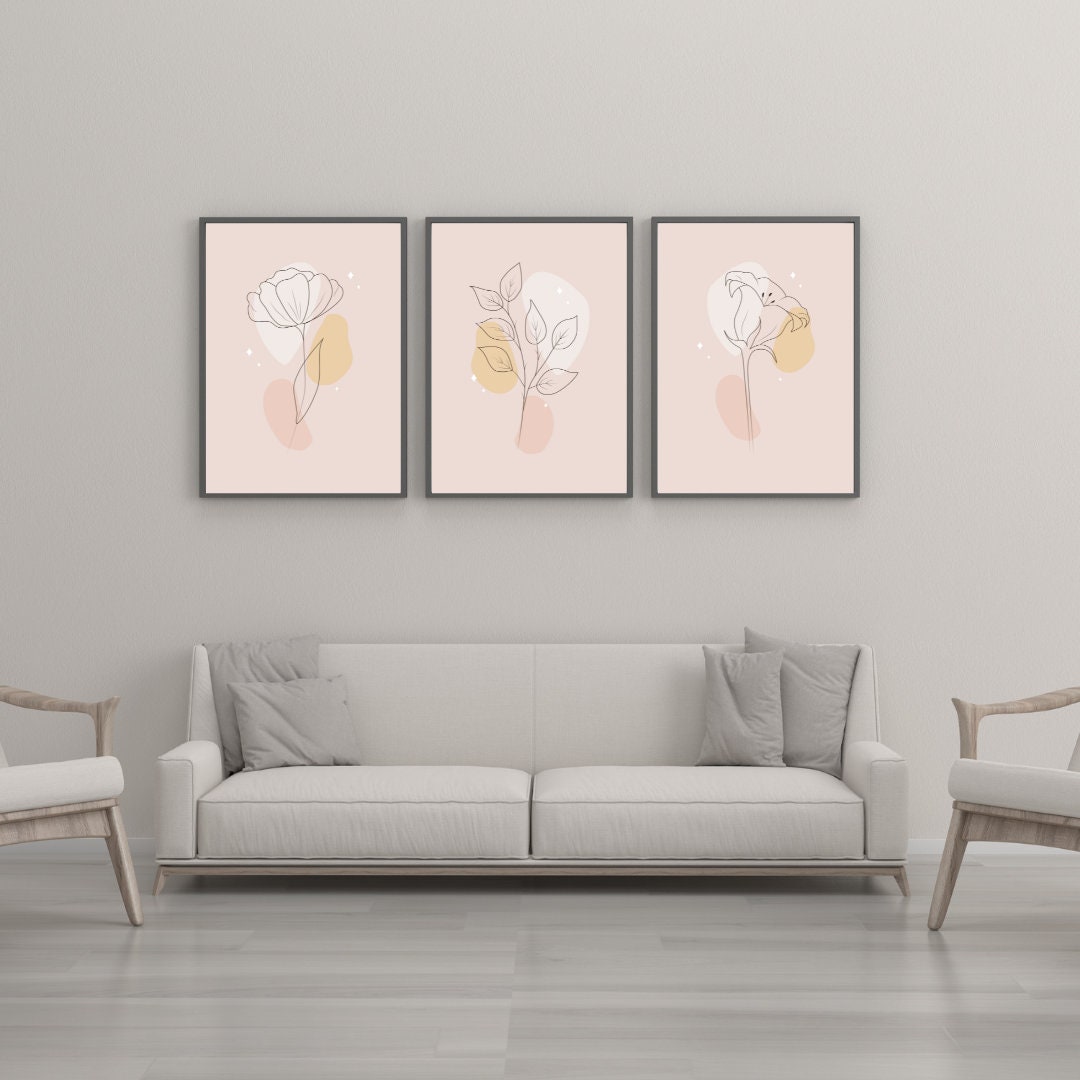 Abstract Pastel Flower Line Art Prints, Set of 3 Minimal Floral Line ...