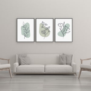Juego de 3 impresiones botánicas de líneas abstractas, arte imprimible de flores silvestres de salvia (+ obsequio y diario de agradecimiento de 30 días)