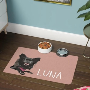 Personalized Dog Mat with Dog Portrait + Name, Dog Feeding Mat, Personalized Pet Mat, Dog Food Mat, Pet Bowl Mat imagem 2
