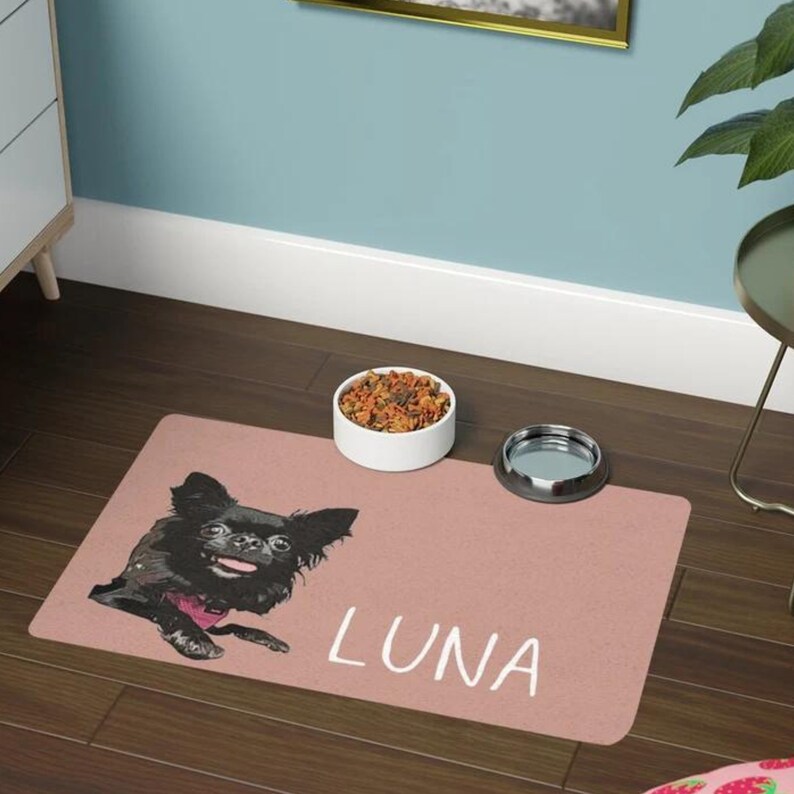 Personalized Dog Mat with Dog Portrait + Name, Dog Feeding Mat, Personalized Pet Mat, Dog Food Mat, Pet Bowl Mat imagem 2