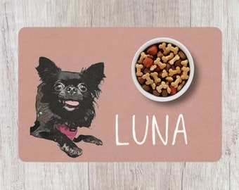Personalized Dog Mat with Dog Portrait + Name, Dog Feeding Mat, Personalized Pet Mat, Dog Food Mat, Pet Bowl Mat