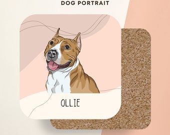 Custom Pet Photo Coaster – Personalized Dog Portrait Cork Coaster, Dog Lover Gift Idea