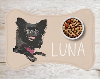 Personalized Dog Mat with Dog Portrait + Name, Dog Feeding Mat, Personalized Pet Mat, Dog Food Mat, Pet Bowl Mat