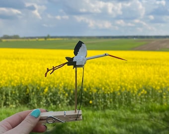Handmade Stork Figurine | Hazelnut Shell & Wood Clothespin Toy