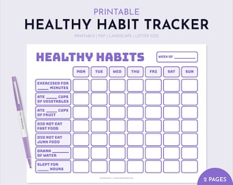 Seguimiento de hábitos saludables imprimible, Seguimiento de hábitos semanales, Seguimiento de hábitos diarios, Planificador de hábitos, Seguimiento de hábitos minimalista