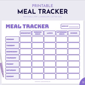 Afdrukbare maaltijdtracker, wekelijks voedingsdagboek, dagelijks voedingsdagboek, afdrukbare maaltijdplanner, menuplanner, gezondheidsplanner