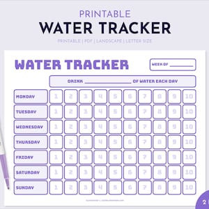 Printable Water Tracker, Weekly Water Intake Tracker, Hydration Tracker, Water Log, Weight Loss Printable