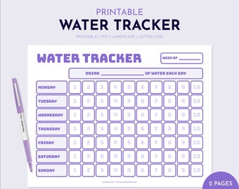 Printable Water Tracker, Weekly Water Intake Tracker, Hydration Tracker, Water Log, Weight Loss Printable