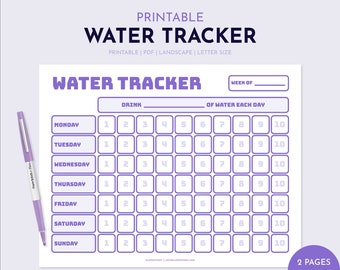 Rastreador de agua imprimible, Rastreador de ingesta de agua semanal, Rastreador de hidratación, Registro de agua, Pérdida de peso imprimible