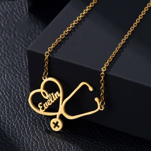 Custom Name Stethoscope Necklace | Medical Student Gift | Nurse Gift | Doctor Gift | Name Necklace| Graduation Gift | Mother&#39;s Day Gift