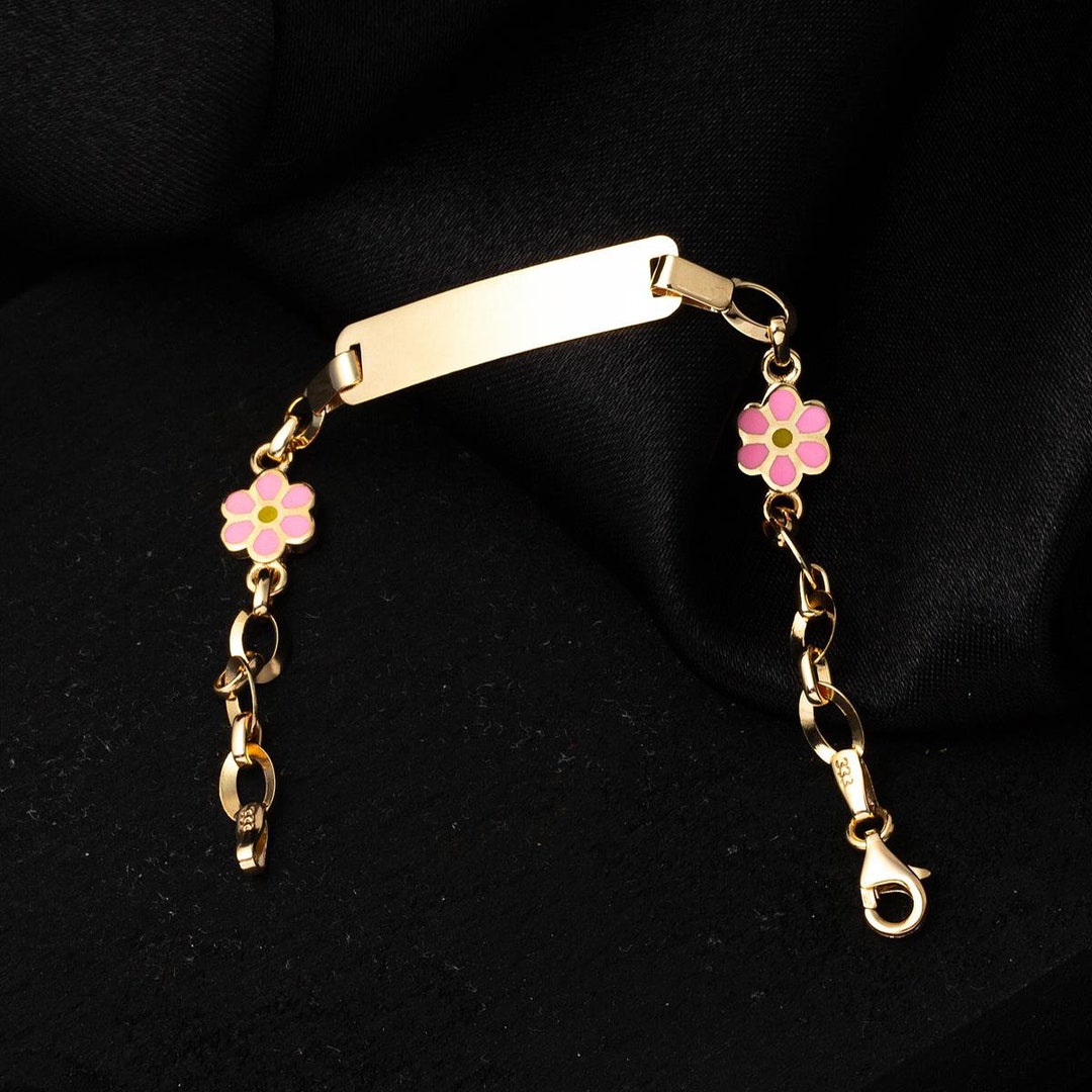 14K Real Gold Baby ID Bracelet, Personalize Baby Girl Boy Bracelet, Custom Baby Name Engrave