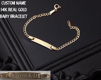 14K Real Gold Baby ID Bracelet, Personalize Baby Girl Boy Bracelet, Custom Baby Name Engrave, Baby Name Bracelet, Custom Child ID Bracelet