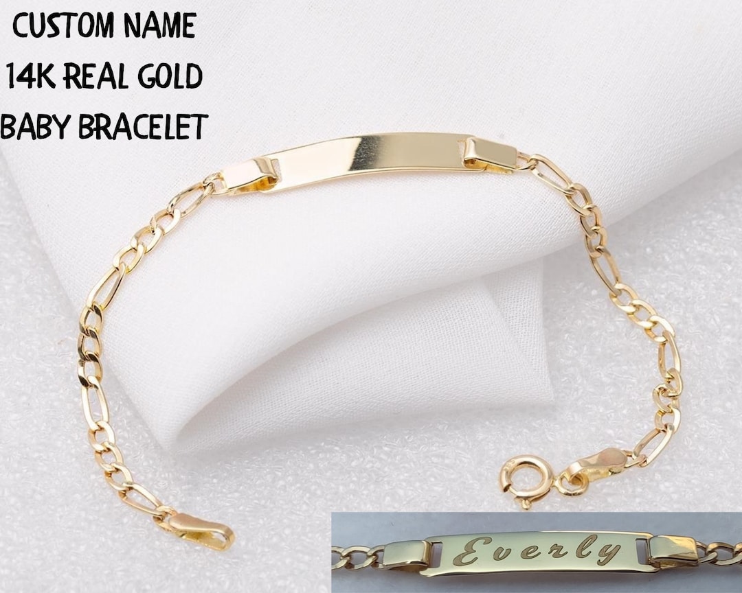 14K Real Gold Baby ID Bracelet, Personalize Baby Girl Boy Bracelet, Custom Baby Name Engrave