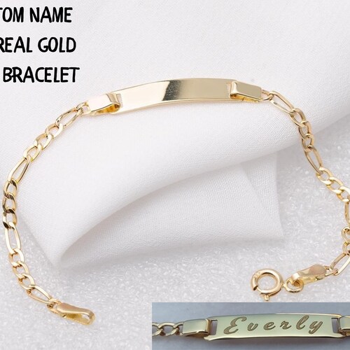 14K Real Gold Baby ID Bracelet Personalize Baby Girl Boy Etsy