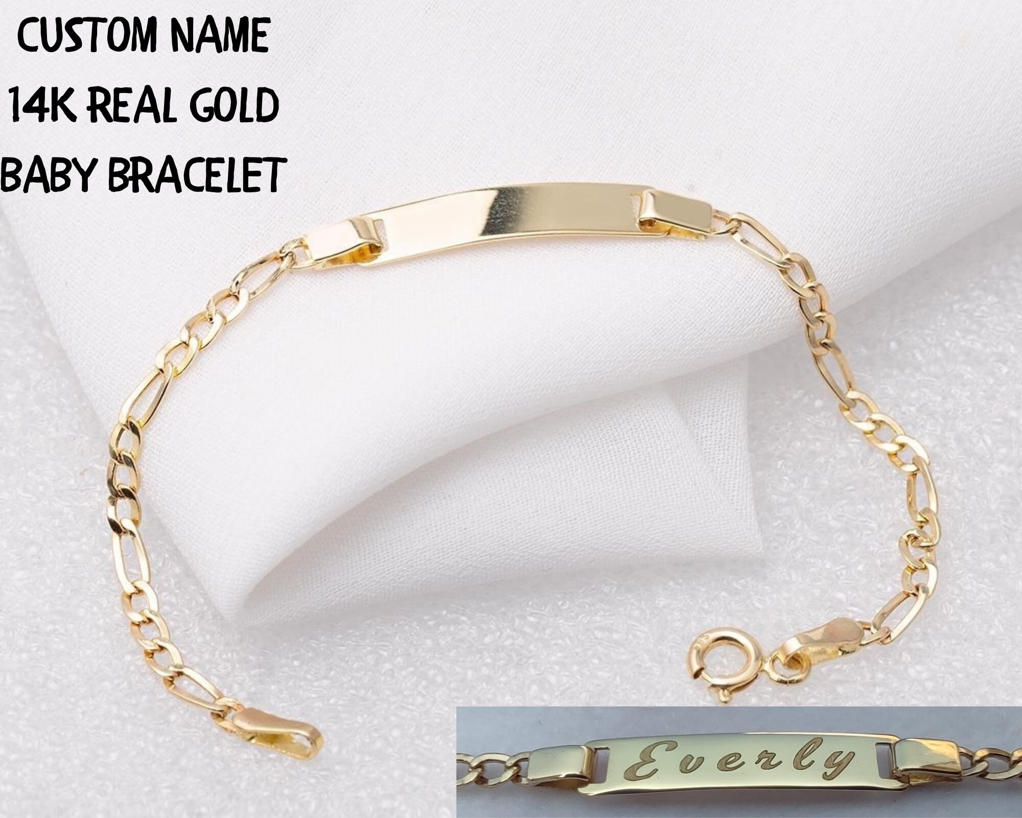 Genuine Gold Baby ID Bracelet | Italian-Made, Customizable, 10kt & 14kt options 10kt Gold / Curb Link / Heart